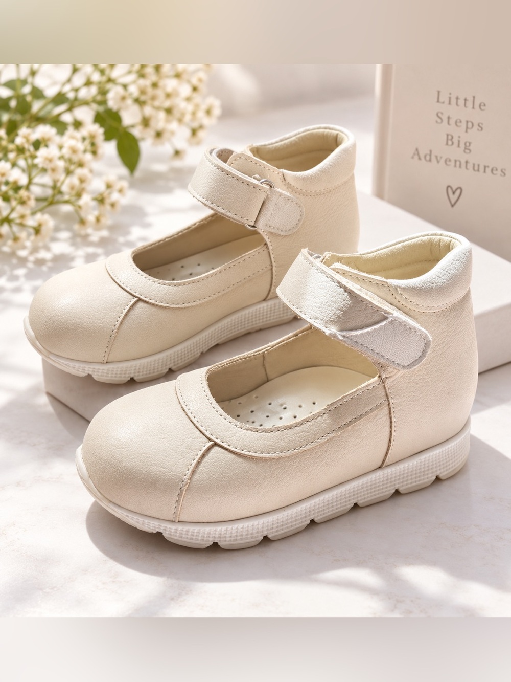 Genuine Leather and Nubuck orthopedic Girls Cream Mary Jane Dress Shoes